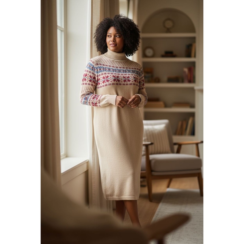 Vintage Queens Way To Fashion‎ Womens Sweater Dress. Size 16 Tan Fair Isle. 100%